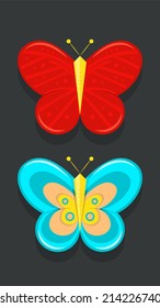 Butterfly seto of icons, colorful minimalistic cartoon style icon, unusual visual impact, Vector illustration