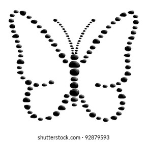 Butterfly shape from black stones