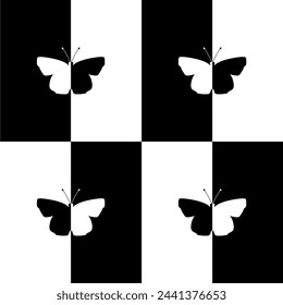 Butterfly Shape in Contrast Color, Black White, can use for Wallpaper, Cover, Decoration Ornate, Ornament, Background, Wrapping, Fabric, Textile, Fashion, Tile, Carpet Pattern, etc. Vector  