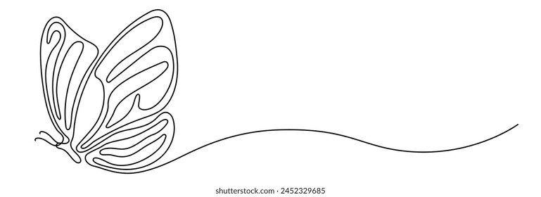 Butterfly shape drawing by continuos line, thin line design vector illustration. Editable stroke