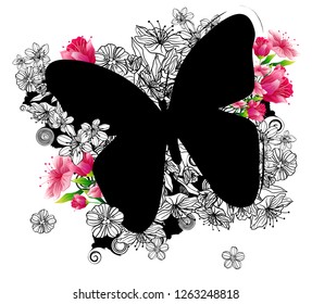 Butterfly Shape With Flora Design