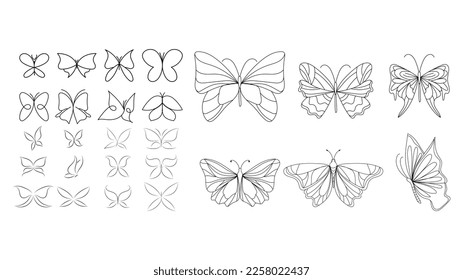 Forma de mariposa, dibujado a mano, elementos de diseño dibujados a mano, diseño plano moderno aislado en fondo blanco ,Ilustración vectorial EPS 10