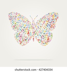 butterfly shape music color with notes