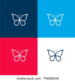 Butterfly shape outline top view four color material and minimal icon logo set in red and blue