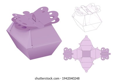 Diseño de caja de regalo con forma de mariposa para caramelos. El corte de color de cartón no es brillante, se puede abrir y cerrar varias veces. Pinata para artesanías infantiles y vacaciones. Plantilla de corte láser tridimensional