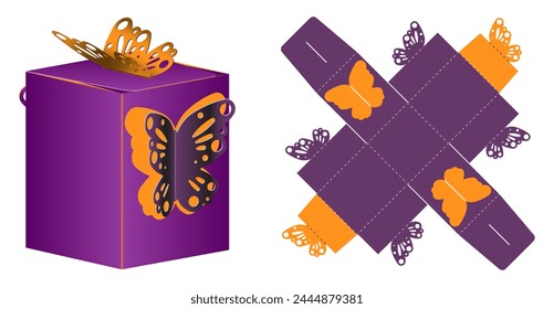 Diseño de caja de regalo en forma de mariposa para caramelos. Troquelado de cartón no pegado, se puede abrir y cerrar varias veces. Pinata para Artesanía Infantil y Festiva. Plantilla de corte láser tridimensional