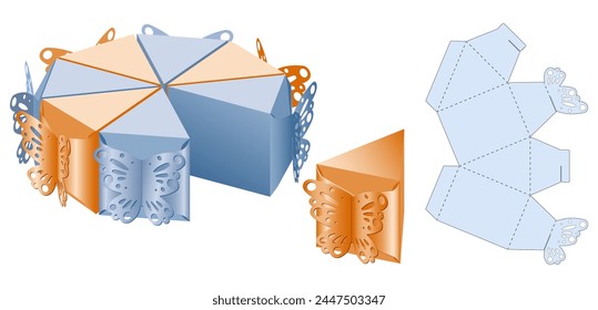 Butterfly Shaped Gift Box Design for Candy. Cardboard Die Cut , can be Opened and Closed Multiple Times. Pinata for Children's Crafts and Holiday. Three-Dimensional Laser Cutting Template