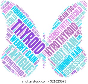 Butterfly Shaped Thyroid Word Cloud On a White Background. 