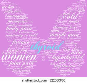 Butterfly Shaped Thyroid Word Cloud On a Purple Background. 