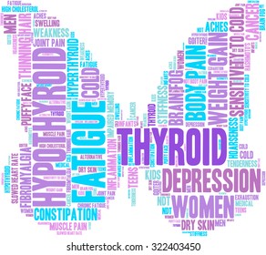 Butterfly Shaped Thyroid Word Cloud On a White Background. 