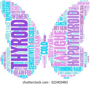 Butterfly Shaped Thyroid Word Cloud On a White Background. 
