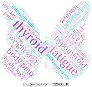 Butterfly Shaped Thyroid Word Cloud On a White Background. 