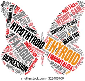 Butterfly Shaped Thyroid Word Cloud On a White Background. 