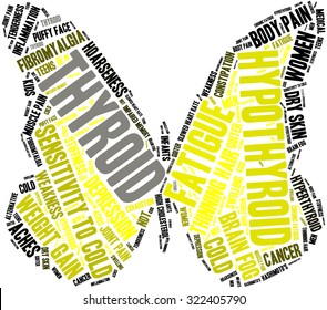 Butterfly Shaped Thyroid Word Cloud On a White Background. 