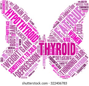 Butterfly Shaped Thyroid Word Cloud On a White Background. 