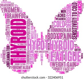 Butterfly Shaped Thyroid Word Cloud On a White Background. 