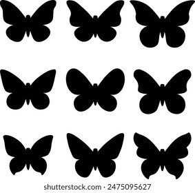 Butterfly shapes, vector silhouette illustration set, vector clip art elements isolated