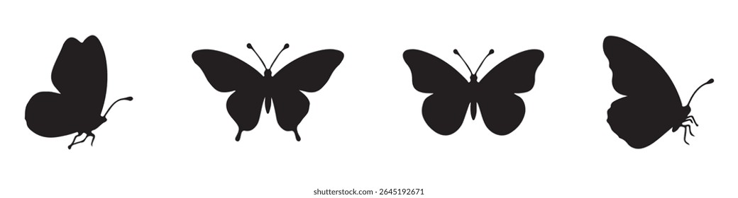 Butterfly shapes, vector silhouette illustration set, vector clip art elements isolated 