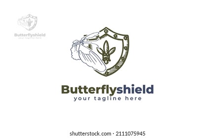Butterfly shield logo design. vector