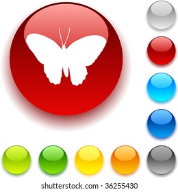 Botón brillante mariposa. Ilustración vectorial.