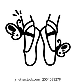 Butterfly shoes icon in hand drawn style 
