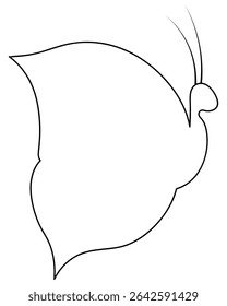 Butterfly. Side view. Outline sketch. Vector illustration. Garden insect with wings and antennae. Outline on isolated white background. Doodle style. Idea for web design.