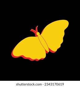 Butterfly sign. 3D Extruded Yellow Icon with Red Sides a Black background. Illustration.