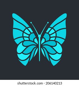 Butterfly sign branding identity corporate logo isolated on a black background