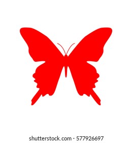 Butterfly sign illustration. Vector. Red icon on white background. Isolated.