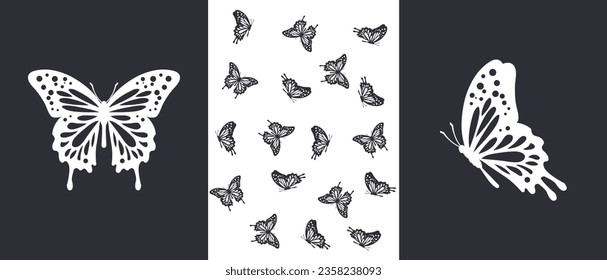 Silueta de mariposa vector relleno negro Patrón de ilustración