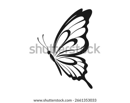 Butterfly silhouette black set. Butterfly icon. Monarch, Blue, Brown. Butterfly logo. Vector illustration.