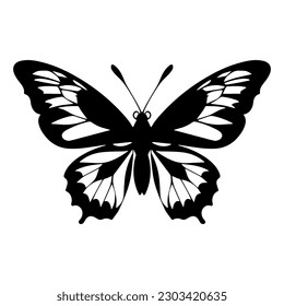 Butterfly silhouette in black and white colors. Vector illustration.