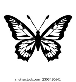 Butterfly silhouette in black and white colors. Vector illustration.