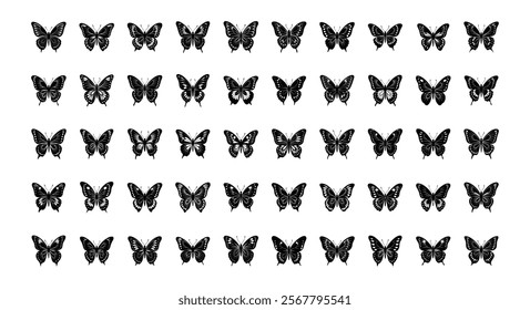 Butterfly silhouette black and white illustration