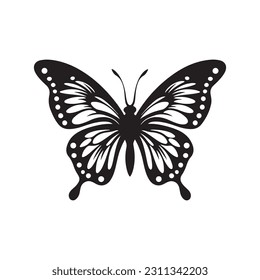 butterfly silhouette, black and white image. vector drawing