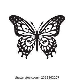 butterfly silhouette, black and white image. vector drawing