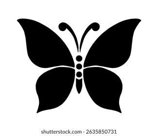 Butterfly silhouette, black and white image, simple animal logo, icon isolated on white background
