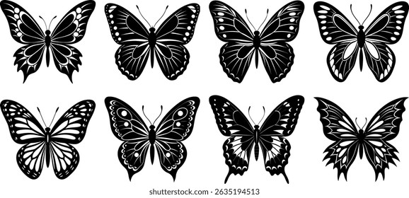 Butterfly Silhouette Bundle Black Vector Insect Clipart Shadow Style Logo T Shirt Sticker Cricut Design