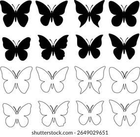 Butterfly Silhouette Bundle Flat and Outline Design