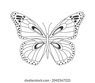 Butterfly silhouette concept. Beautiful insect pattern with unusual wings. Design element for corporate identity, logos and posters. Cartoon flat vector illustration isolated on white background