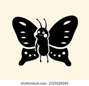 Butterfly silhouette concept. Sticker for social media. Minimalistic creativity and art. Prirla and biology, wild life and insect. Stylish logotype for company. Cartoon flat vector illustration