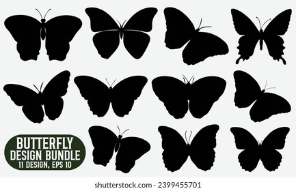 Butterfly Silhouette Design, Isolated On White Background, Design Template For Logo, Icons, Banners, Prints, Set Of Butterflies Of Different Shapes.