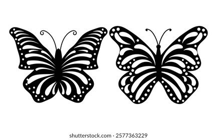 Butterfly silhouette Design, Set of tattoo and sticker type vector butterflies