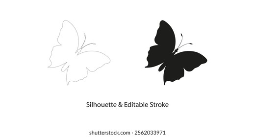 Butterfly Silhouette and Editable Stroke Vector Illustration