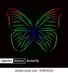 Butterfly silhouette of gradient lights on black background