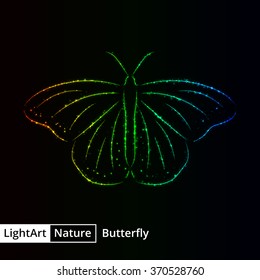 Butterfly silhouette of gradient lights on black background