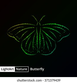 Butterfly silhouette of gradient lights on black background