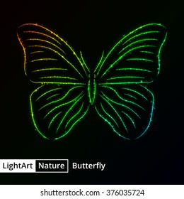 Butterfly silhouette of gradient lights on black background