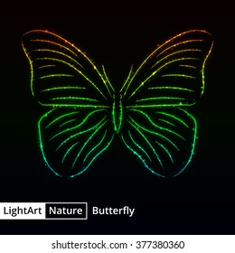 Butterfly silhouette of gradient lights on black background