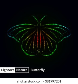 Butterfly silhouette of gradient lights on black background